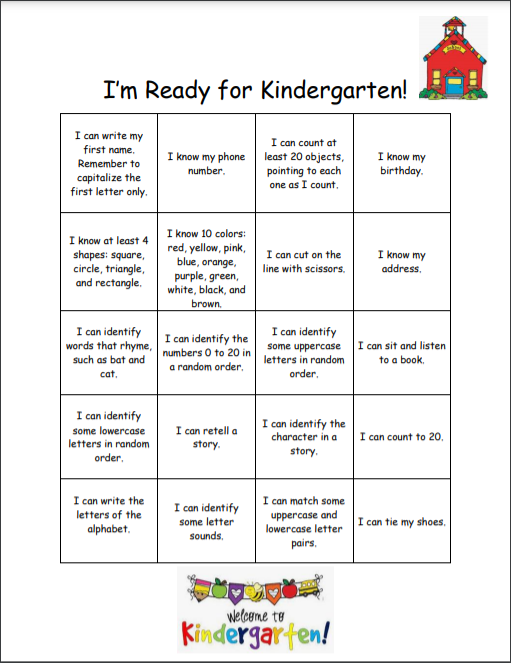 Ready for Kindergarten CheckList